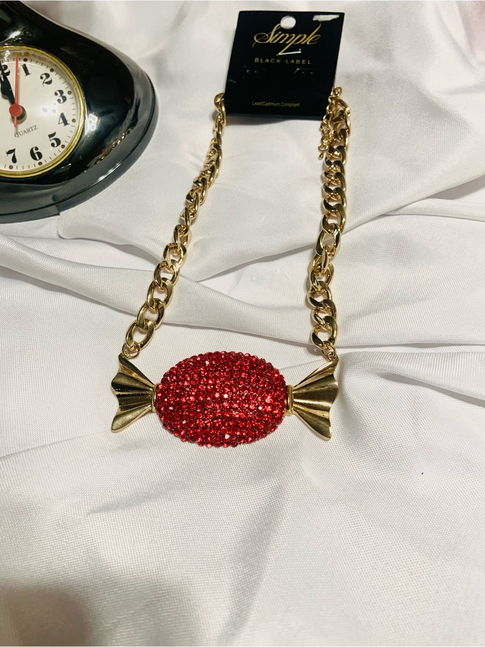 Gold Chain Necklace with Red Candy Pendant - Picture 4 of 6